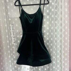 B Darlin Velvet Mini Dress in Forest Green